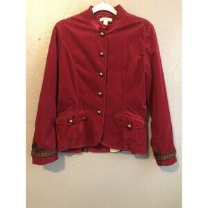 Vintage Coldwater Creek Womens Blazer 12 Maroon Boho Embroidered Button Up Artsy